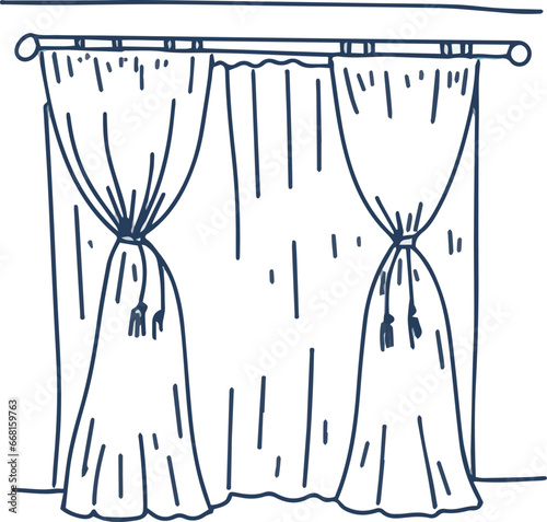 Roller blinds, tulle interior elements details drawn by hand sketch doodle set separately on a white background coloring drawing anti-stress room decor