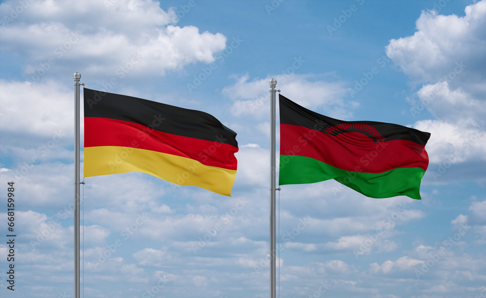 Malawi and Germany flags, country relationship concept