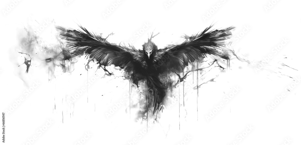 Scary black crow flying in the air with wings spread
Scary black crow flying in the air with wings spread