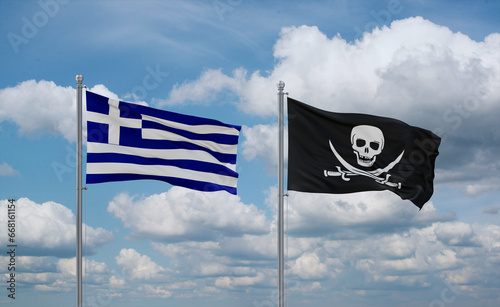 Pirate and Greece flags, country relationship concept