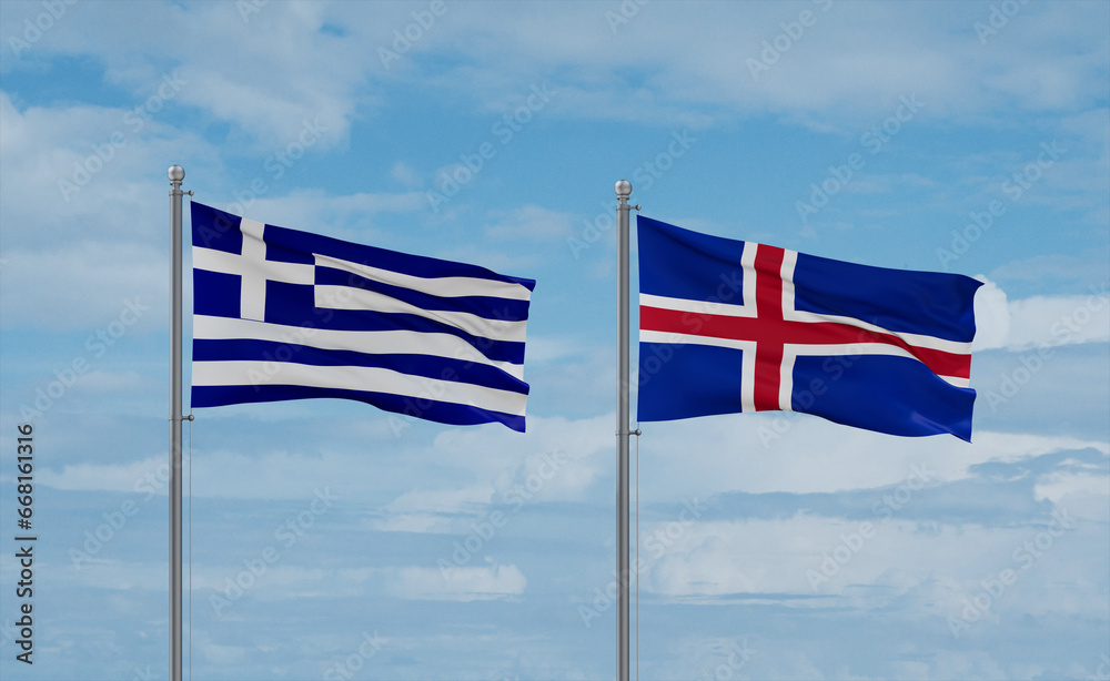 Obraz premium Iceland and Greece flags, country relationship concept