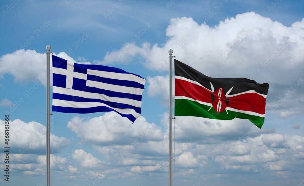 Fototapeta premium Kenya and Greece flags, country relationship concept