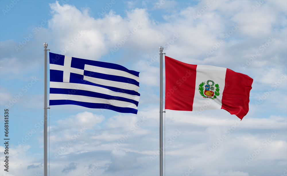 Peru and Greece flags, country relationship concept Peru and Greece flags, country relationship concept