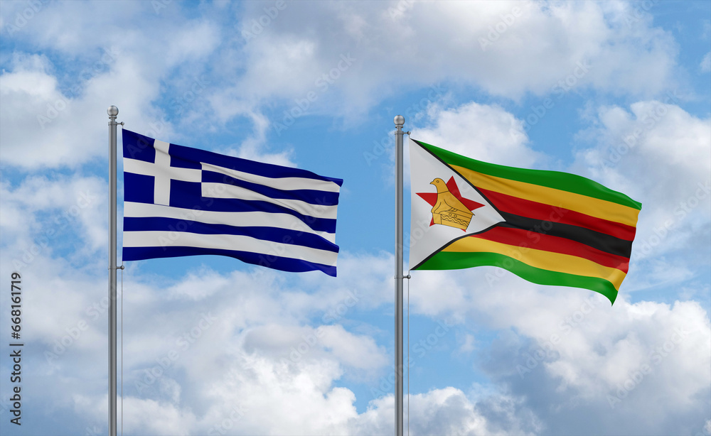 Zimbabwe and Greece flags, country relationship concept