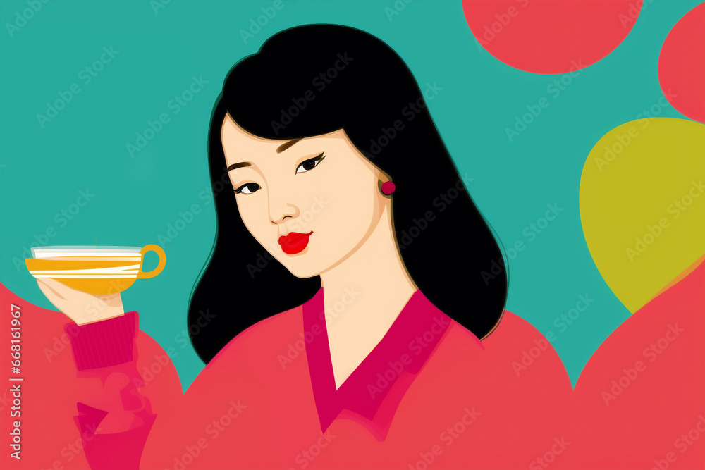 An asian woman drink coffee. Aromatic Bliss. An Asian Womans Coffee Journey. Generative AI An asian woman drink coffee. Aromatic Bliss. An Asian Womans Coffee Journey. Generative AI