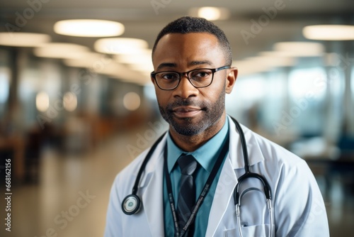 Male doctor or physician. Portrait with selective focus and copy space