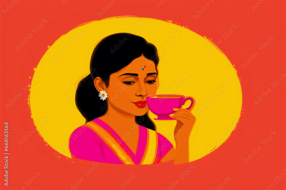An indian woman drink coffee. Aromatic Bliss. An Indian Womans Coffee Journey. Generative AI An indian woman drink coffee. Aromatic Bliss. An Indian Womans Coffee Journey. Generative AI