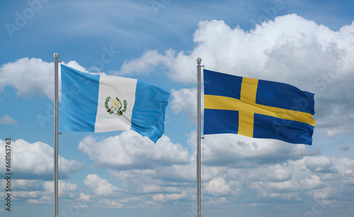 Sweden and Guatemala flags, country relationship concept