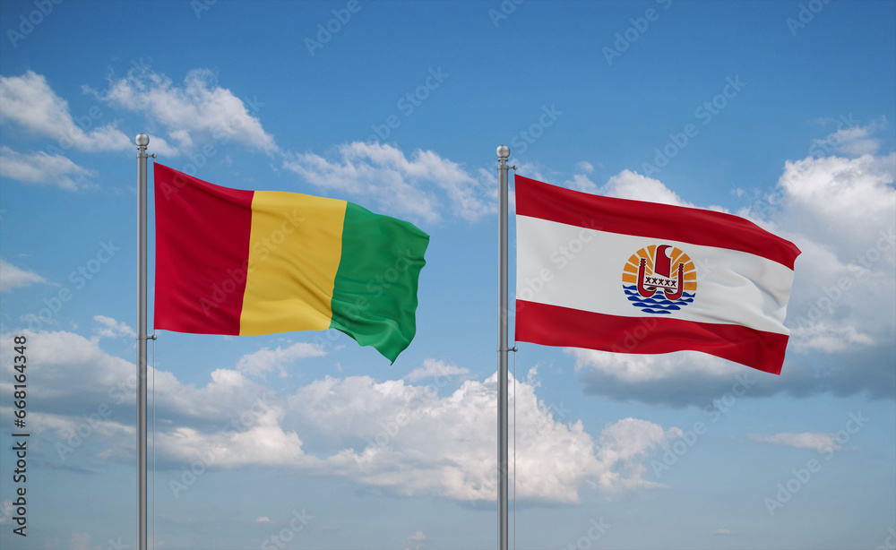 Guinea-Conakry, Guinea and French Polynesia flags, country relationship concept Guinea-Conakry, Guinea and French Polynesia flags, country relationship concept