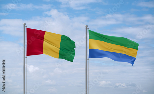 Gabon and Guinea-Conakry, Guinea flags, country relationship concept