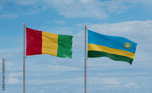 Rwanda and Guinea-Conakry, Guinea flags, country relationship concept