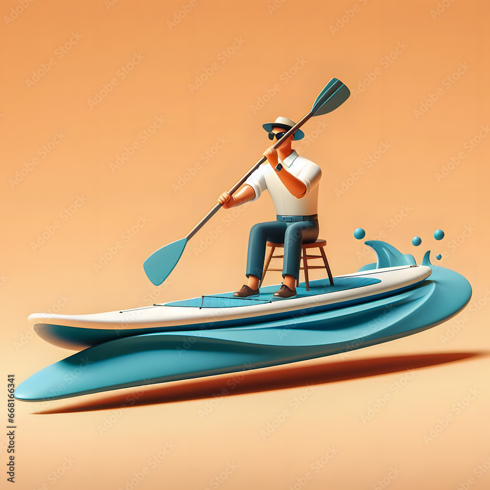 there is a man on a paddle board with a paddle Generative AI