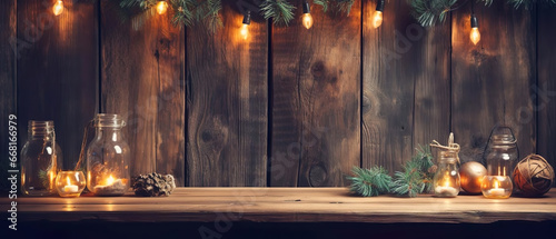 Holiday background with Christmas decoration of the balls and candles.