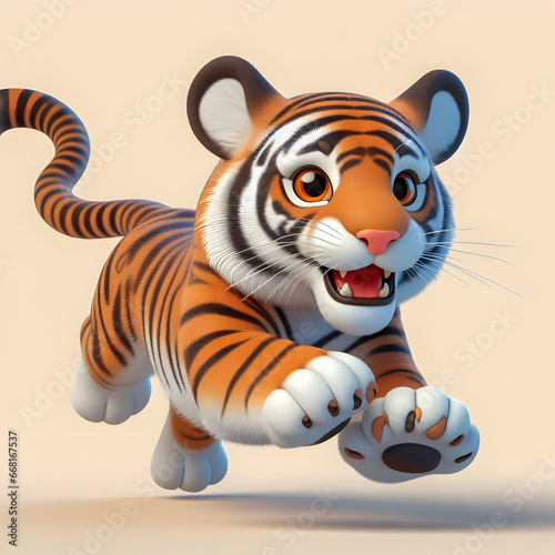 there is a tiger that is running and smiling for the camera Generative AI