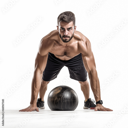 Dobrze zbudowany mężczyzna z zarysem mięśni wykonuje ćwiczenia.