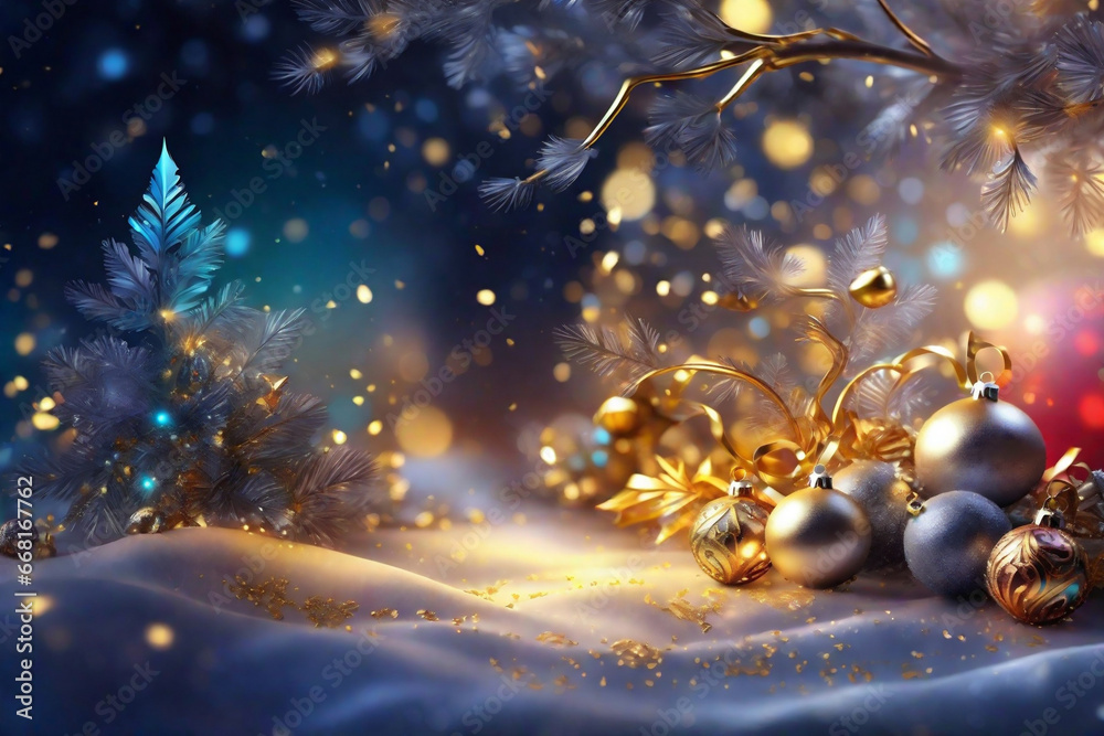  winter christmas background navy blue gold with bokeh