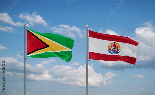 Guyana and French Polynesia flags, country relationship concept