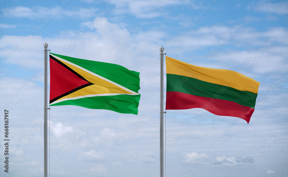 Lithuania and Guyana flags, country relationship concept Lithuania and Guyana flags, country relationship concept