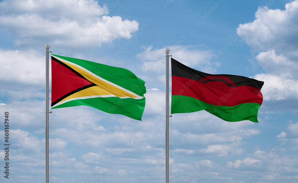 Malawi and Guyana flags, country relationship concept Malawi and Guyana flags, country relationship concept