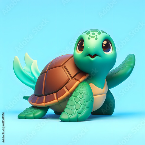 there is a small turtle toy sitting on a blue surface Generative AI