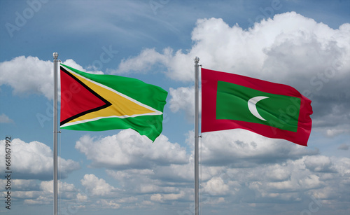 Maldives and Guyana flags  country relationship concept