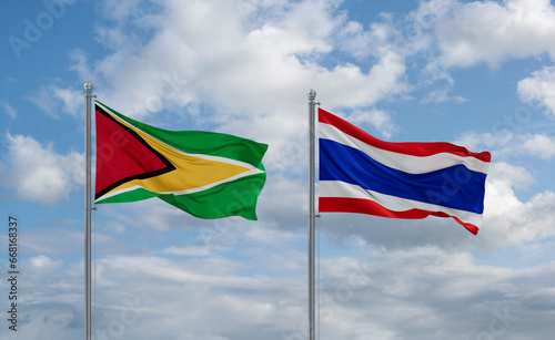 Thailand and Guyana flags, country relationship concept