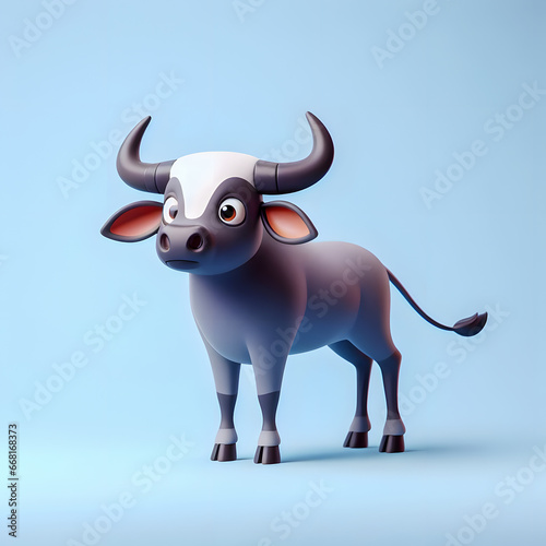 a close up of a cartoon cow with a big horn Generative AI