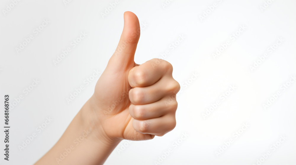 Closeup of female hand showing thumbs up sign