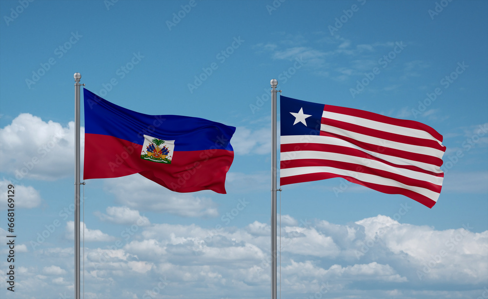Liberia and Haiti flags, country relationship concept