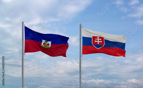 Canvas Print Slovakia and Haiti flags, country relationship concept