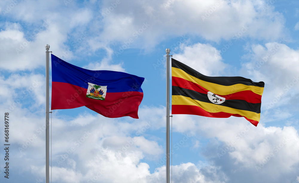 Uganda and Haiti flags, country relationship concept Uganda and Haiti flags, country relationship concept
