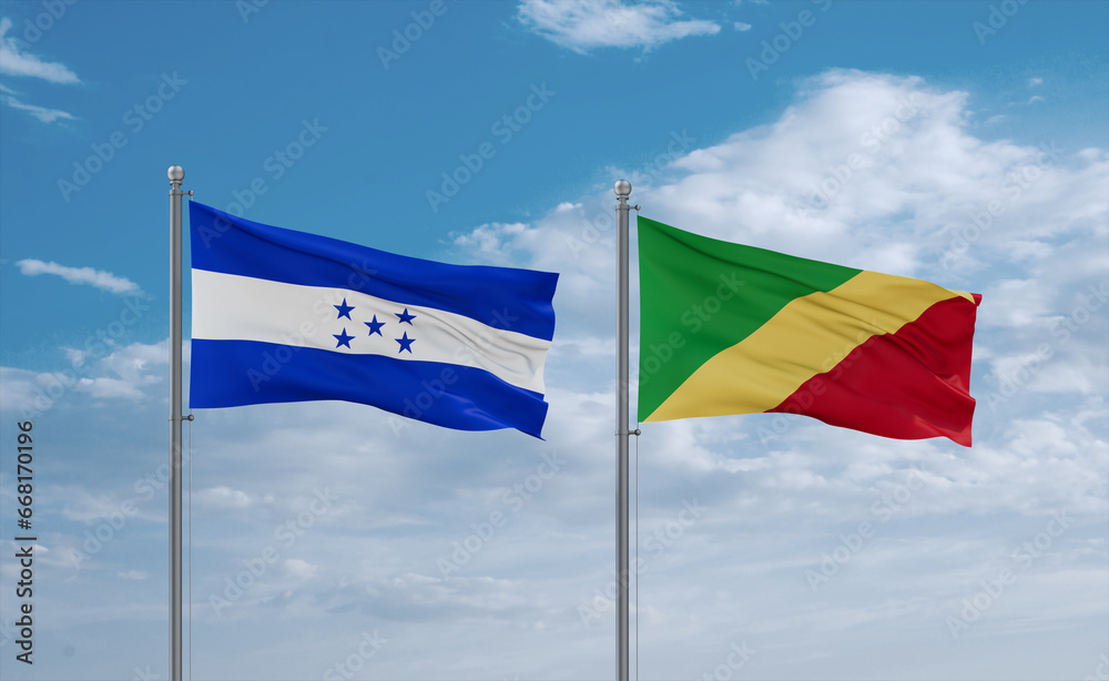 Congo and Honduras flags, country relationship concept Congo and Honduras flags, country relationship concept