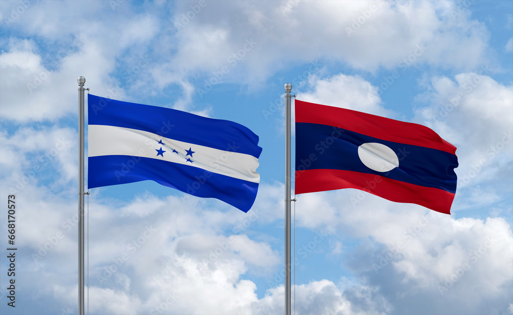 Laos and Honduras flags, country relationship concept Laos and Honduras flags, country relationship concept