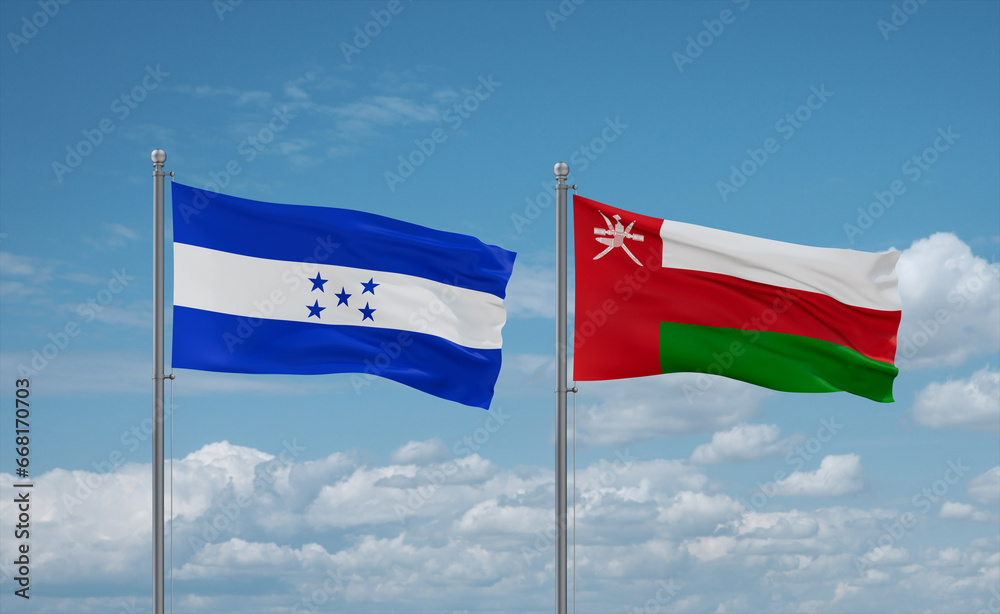 Oman and Honduras flags, country relationship concept Oman and Honduras flags, country relationship concept