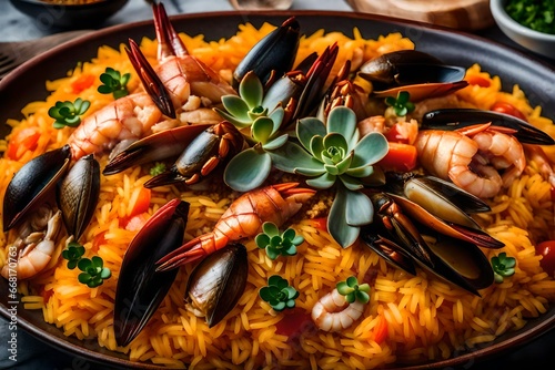A photograph of a sizzling pan of gambas al ajillo (garlic shrimp), highlighting the succulent shrimp bathed in garlic and olive oil, taken with a 24mm lens, an aromatic Spanish classic.