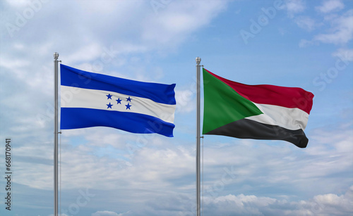 Sudan and Honduras flags, country relationship concept photo