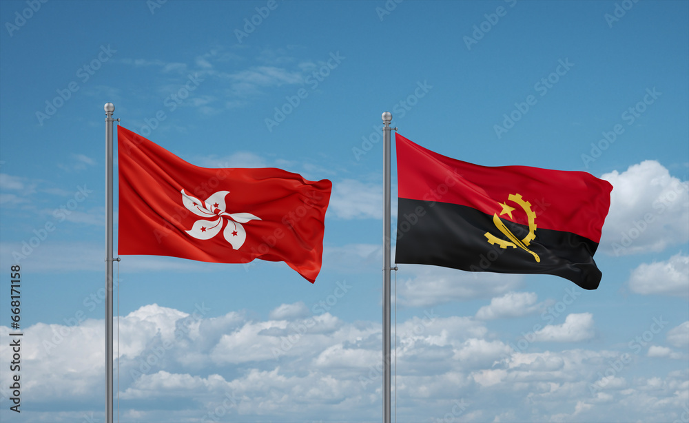 Hong Kong and Angola national flags, country relationship concept Hong Kong and Angola national flags, country relationship concept