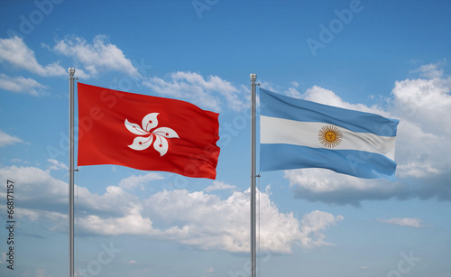Argentina and Hong Kong flags, country relationship concept