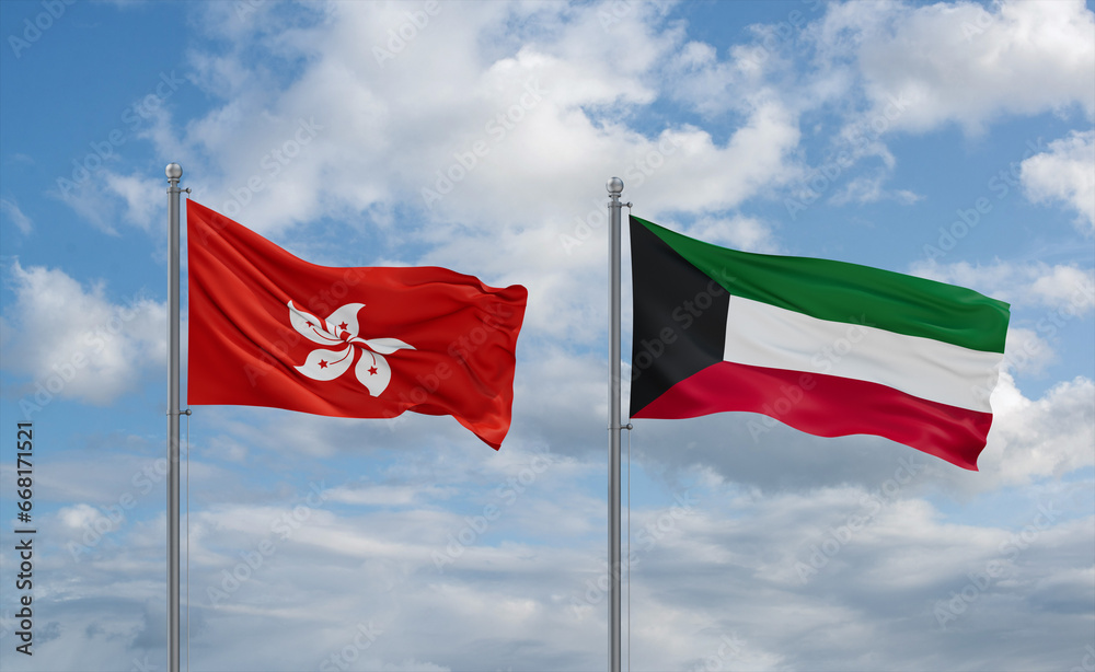 Kuwait and Hong Kong flags, country relationship concept Kuwait and Hong Kong flags, country relationship concept