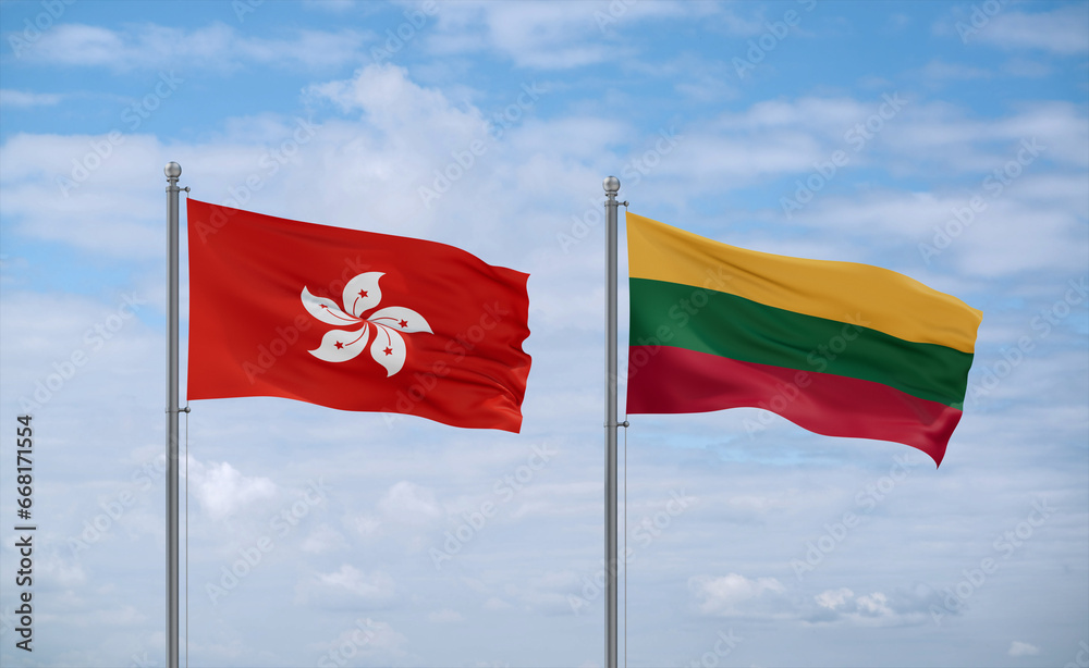 Lithuania and Hong Kong flags, country relationship concept Lithuania and Hong Kong flags, country relationship concept