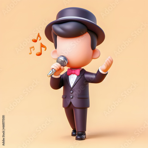 cartoon character of a man in a tuxedo singing into a microphone Generative AI photo