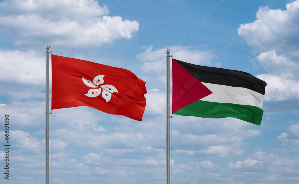 Palestine and Hong Kong flags, country relationship concept Palestine and Hong Kong flags, country relationship concept