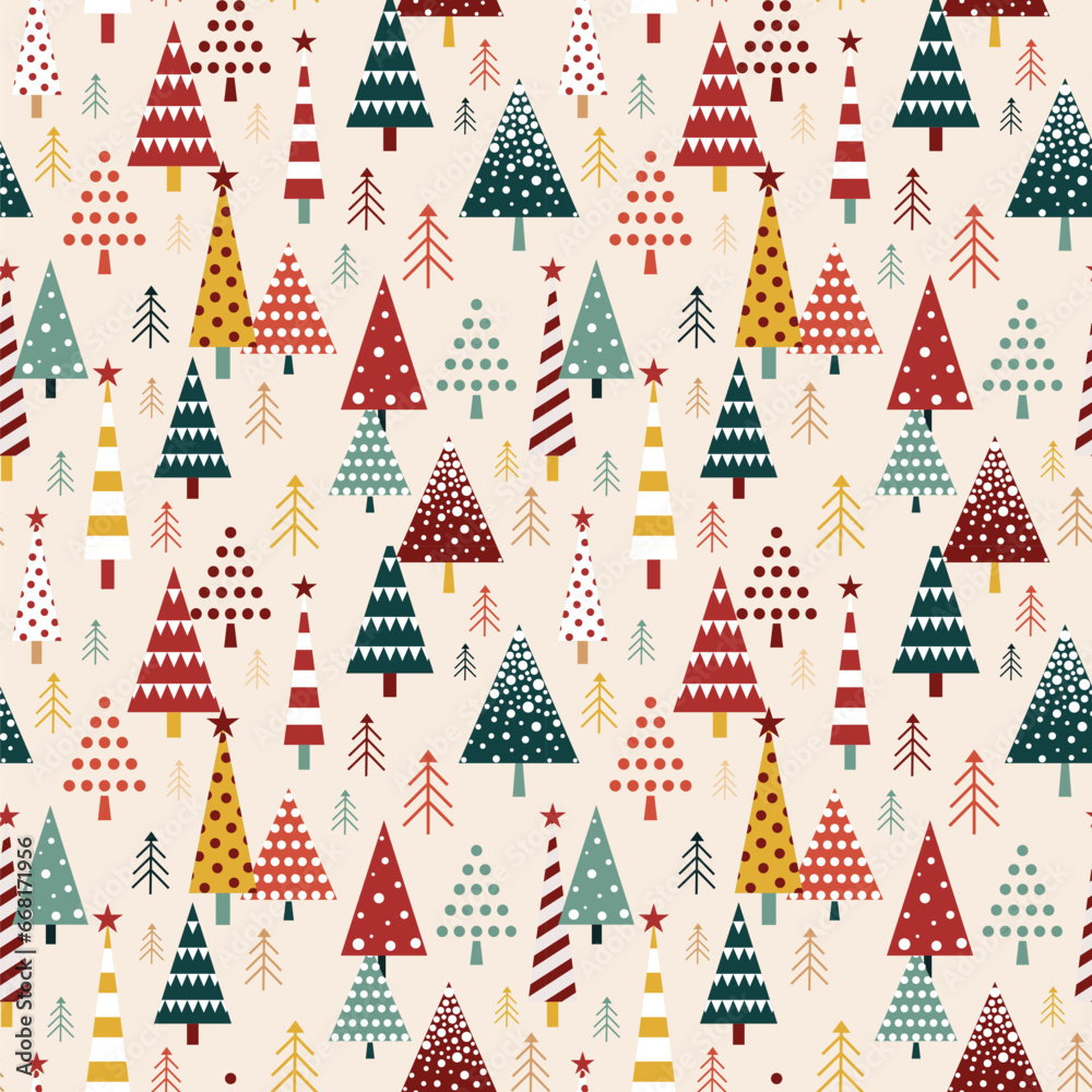 Vintage Christmas Pattern with Xmas Trees