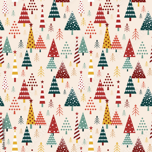 Obraz na płótnie Vintage Christmas Pattern with Xmas Trees w salonie