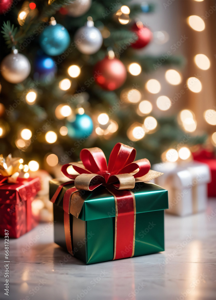 Photo of the Christmas box and Christmas tree Photo of the Christmas box and Christmas tree