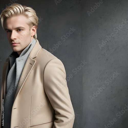 Blond man in beige coat