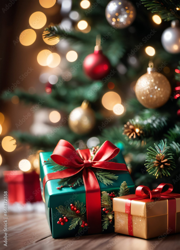 Photo of the Christmas box and Christmas tree 