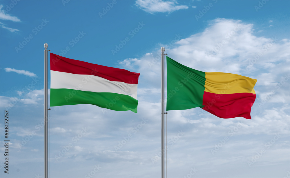 Benin and Hungary flags, country relationship concept Benin and Hungary flags, country relationship concept