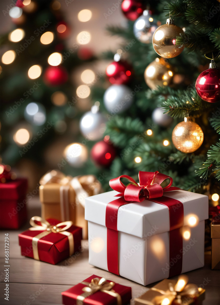 Obraz premium Photo of the Christmas box and Christmas tree 
