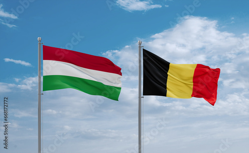 Belgium and Hungary flags, country relationship concept